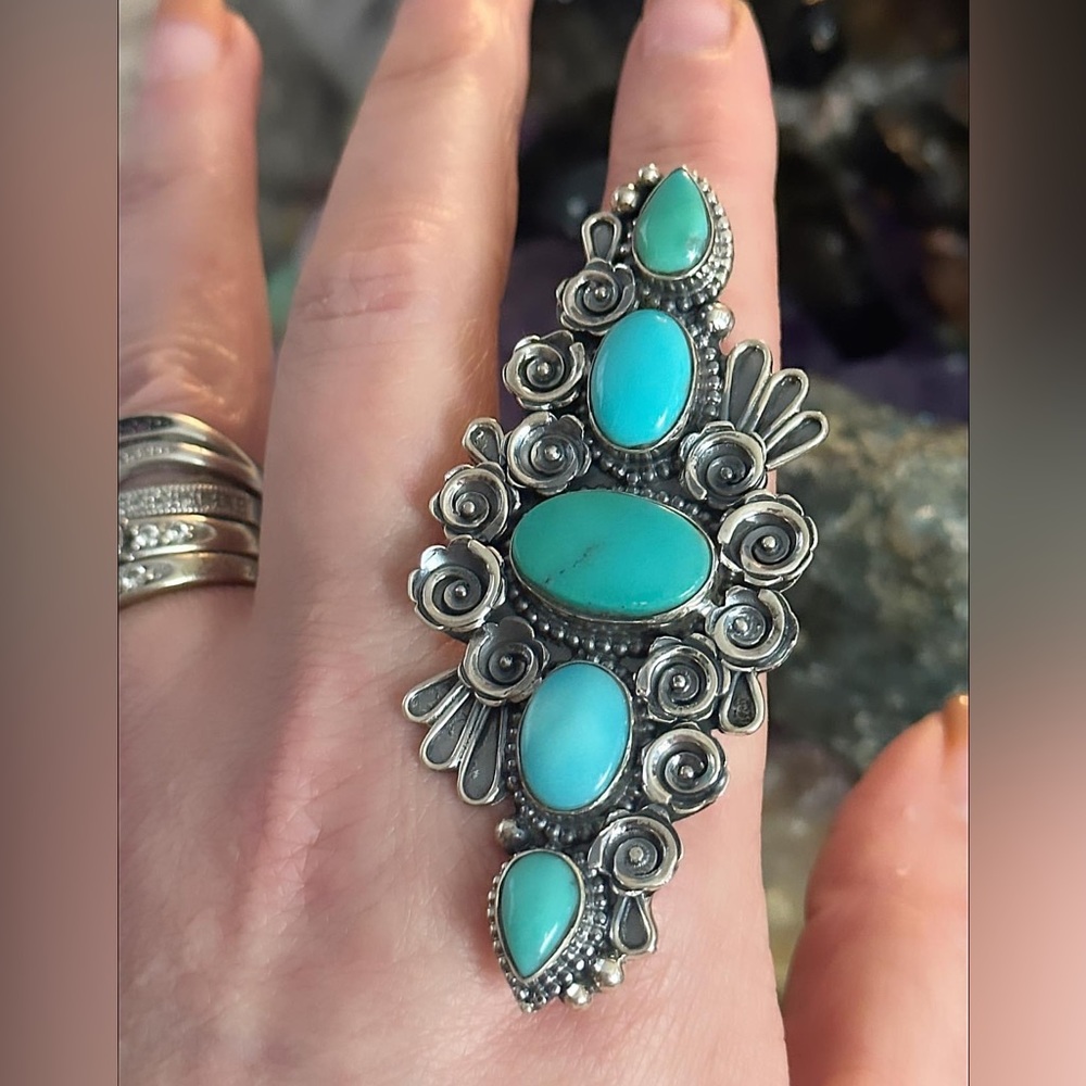 Turquoise Super Statement Sterling Silver Ring - image 2